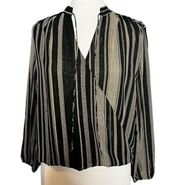 Veronica m. Draped Hem Surplice Wrap Sheer Metallic Striped Pullover Blouse