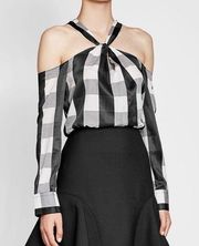 Rag & Bone - Black, White & Grey Cold Shoulder Blouse W/‎ Keyhole Cutout XS