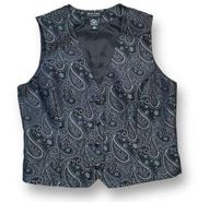 Vintage New York & Company Vest Black Silver Paisley Floral Vneck Waistcoat