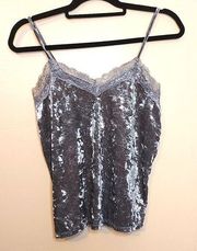 Hippie Rose Size Small S New NWT Velvet Silver Shiny Tank Top Lace Metallic