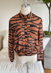 Adeliza Zephyr Shirt Zebra Tiger Animal Print Burnt Orange Long Sleeve - FREE SHIP