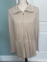 St. John Spa beige beaded metal detail zip up cinched waist jacket size small