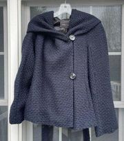 BCBGMAXAZRIA navy blue Wool blend Hooded Jacket Belted Woven Womens Sz small