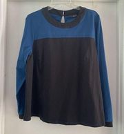 eShakti Blue Black Colorblock Blouse Top Long Sleeve Women's Plus Size 2X/20W