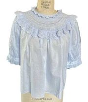 NWT a loves a Ruffled Eyelet Lace Puff Sleeve Ice Blue Prairie Top Medium