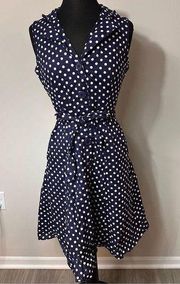 Mlle Gabrielle Navy Polka Dot Tie Dress in Size Medium