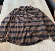 BKE red black brown button up top shirt