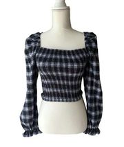 CHELSEA & VIOLET Black Gingham Plaid Smocked Top Sz S NEW New with tags