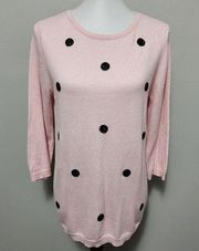 Elle pink black beaded polka dot crewneck sweater size medium