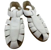 Earth Spirit Sz 8.5 Astrid White Leather Sandals Flat Cushioned Comfort