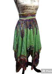 PeachPuff Boho Festival Green Paisley Asymmetrical Skirt Size M