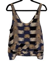 3.1 PHILLIP LIM SILK PRINT TANK BLUE BLACK TAUPE TAN CROPPED TIERED BLOUSE TOP 6