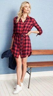 Rayon Pink and Blue Buffalo Check Plaid Shirt Dress 12