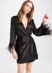 Feather Trim Mini Wrap Dress