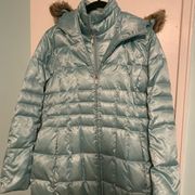 Lands End Aqua Green Quilted Winter Jacket Small