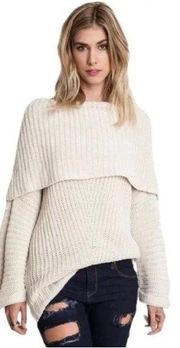 Umgee Oversized Aspen Off the Shoulder Chunky Cream Knit Sweater Size Small