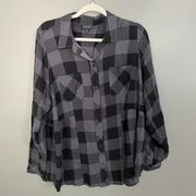 Torrid Size 1 Gray and Black Buffalo Check Long Sleeve Button Down Shirt