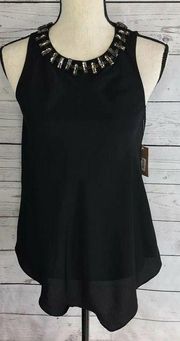 Rachel Rachel Roy Small S Top Embellished Black Sleeveless Asymmetrical Hem New