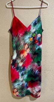 Adam Lippes Collective Floral Colorful Blurred Satin Slip Dress