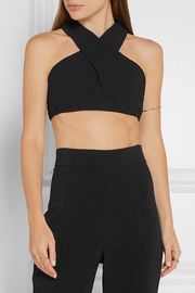 Bella women’s front cross black crepe crop top size 4 small