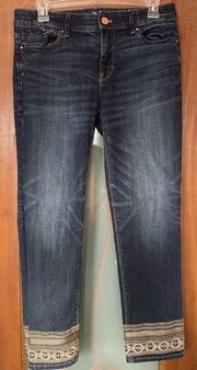 White House Black Market Women “ The Straight Crop” Jeans Gold Tapestry Cuffs 6