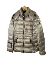 Andrew Marc Gold Metallic Hooded Down Puffer Winter Coat Women's Large