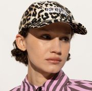 GANNI Logo-Embroidered Animal-Printorganic-Cotton Cap