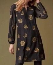 CAbi Occasion Dress Black Swiss Dot Gold Floral #3697