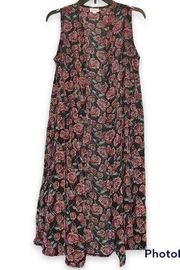 LuLaRoe Joy Black Floral Print Long Sleeveless Duster Vest Size Small