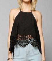 Kimchi Blue Urban Outfitters Black Embroidered Lace Halter Top