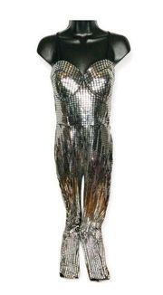 Womens The Sang Discoball Holiday Mirrorball Sleeveless Jumpsuit Pant Suit - S