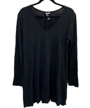 Alya Dress Womens Large Black Long Sleeve Pullover Swing V Neck Dress Stretch