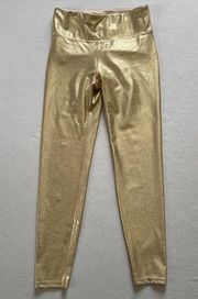 Heroine Sport Leggings Womens Small Gold Marvel Activewear Shiny Metallic