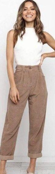 Petal & Pup High Rise Tapered Ankle Corduroy Brown Pants Sz 2