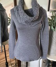 Ellie Tahari Ultrafine Merino Wool Cowl Neck Gray Fitted Sweater