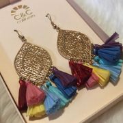 Medallion and Raffia Tassel Earrings