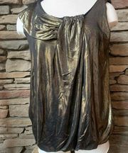 Adrienne Vitadini Studio Black and Gold Metallic Sleeveless Blouse