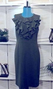 SOHO Apparel military green ruffled sleeveless shift pencil midi dress Sz 6