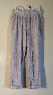 Linen Pull On Drawstring Golf Pants Women Size Small Light Gray & White