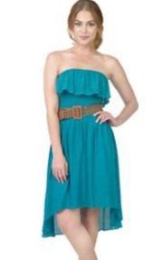 NWOT IZ BYER High-Low Strapless Guaze Dress, Teal