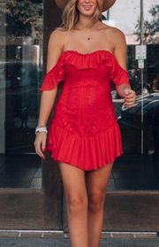 Off The Shoulder Red Mini Lace Dress