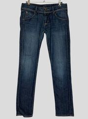 Hudson Jeans Flap Back Pockets Straight Leg‎ Blue Stretch Low Rise Flaws Size 27