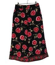 Kate Spade Black & Red Hazy Rose Crop Wide Leg Pants 0