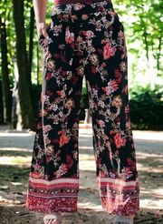 Buckle Angie Black & Red Floral Border Print Wide Leg Pants Size Medium