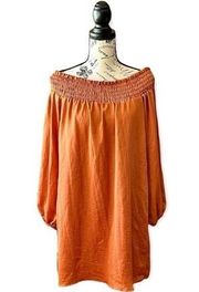 Womens  rusty orange pullover off shoulder long sleeve mini dress