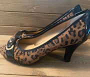 cheetah print size 6   3 inch heel Brown Pep toe Bella pumps Handmade material