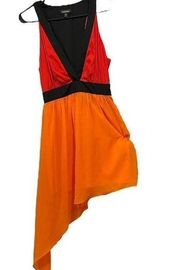 Bebe Orange Black Red Asymmetric High Low Cutout Geometric Colorblock Mini Dress