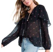 NWT Wildfox Sheer Rose Print Peasant Blouse Top