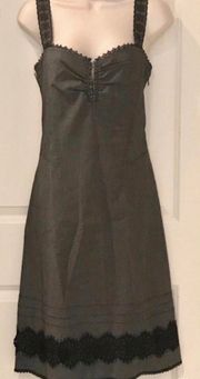 NWOT Gorgeous  embroidered dress. Dark charcoal grey and black. Sz L