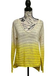 Michael Stars Open Knit Vneck Pullover Ombré Sweater 2 Yellow White Beachy